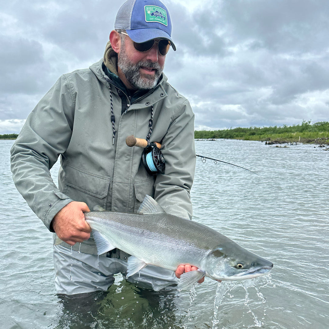Rise fishing co fly fishing trip to Alaska with 9wt fly rod and coho salmon