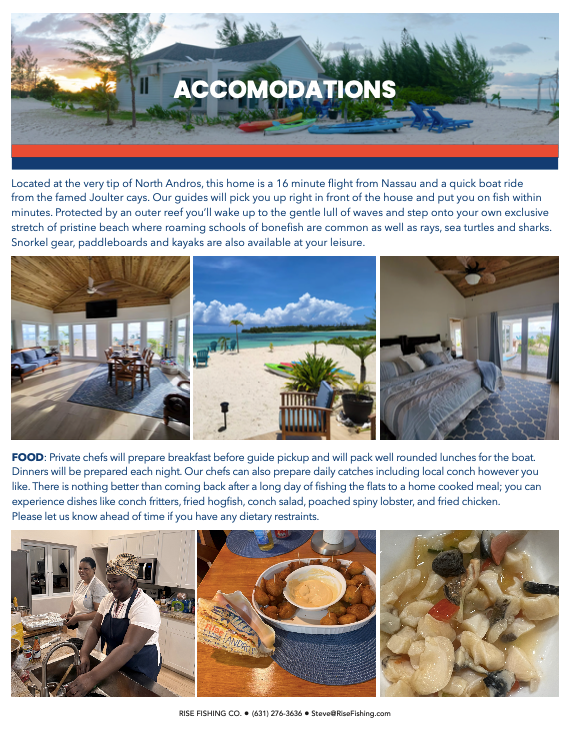 Rise fishing co fly fishing trip to Bahamas accommodations