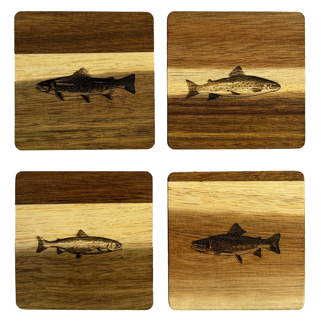 rise fishing co wood round coaster with fresh water fish 