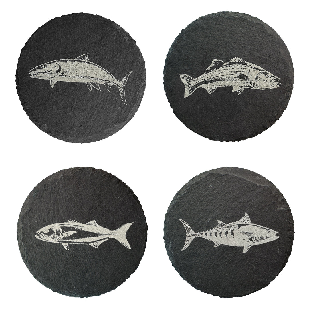 rise fishing co slate set of 4 coaster with saltwater fish images