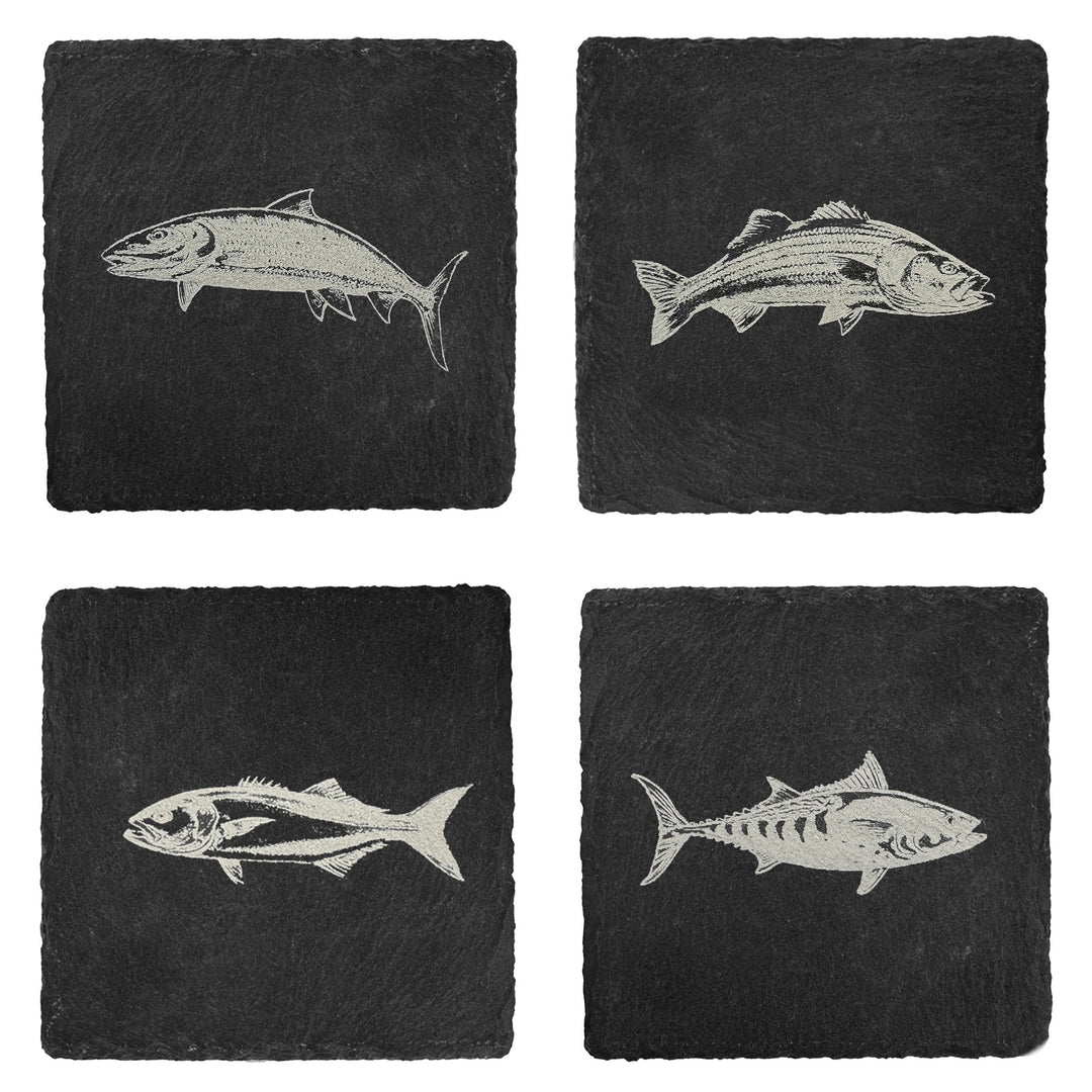 rise fishing co slate coasters with saltwater fish images