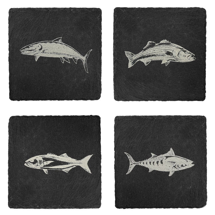 rise fishing co slate coasters with saltwater fish images