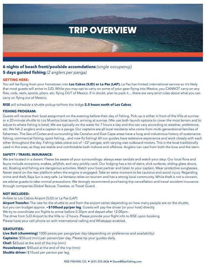 Rise fishing co fly fishing trip to Baja Mexico trip overview